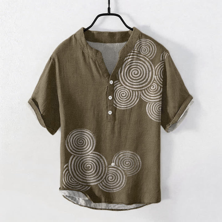 Buddha Stones Katoenen herenoverhemd met spiraalvormig cirkelpatroon , Korte mouw en halve knoopsluiting. - Olijf - US/UK/AU50, EU60 (5XL) - image 7