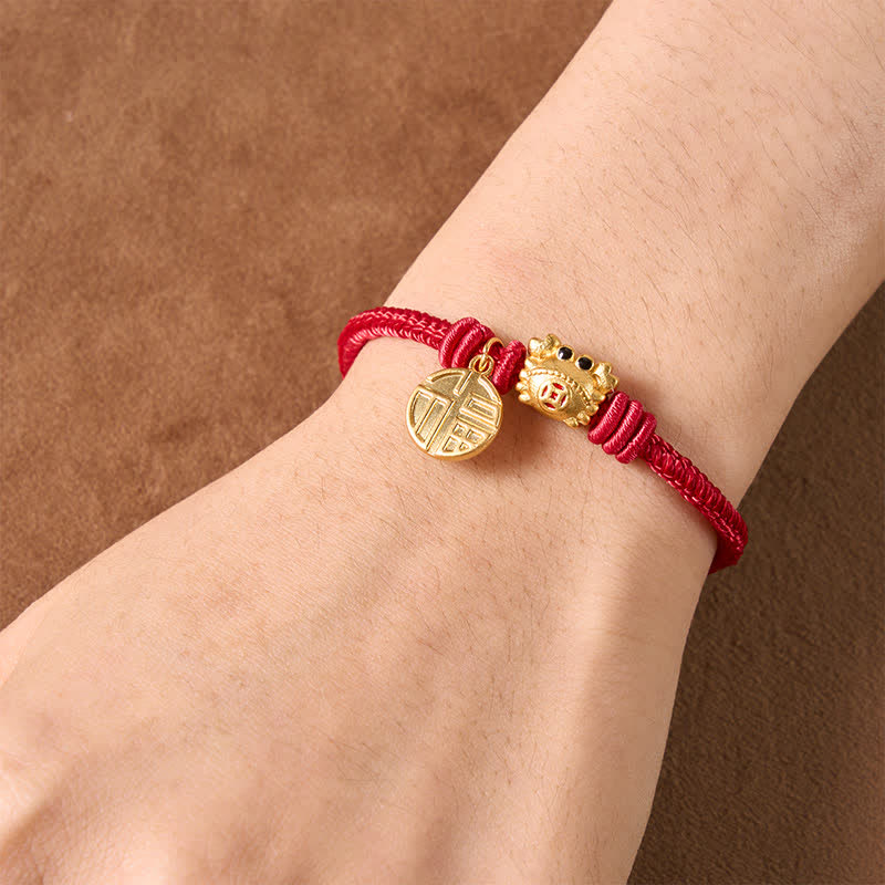 Buddha Stones Fu-karakter Chinese munt met rood koord Armband - image 4