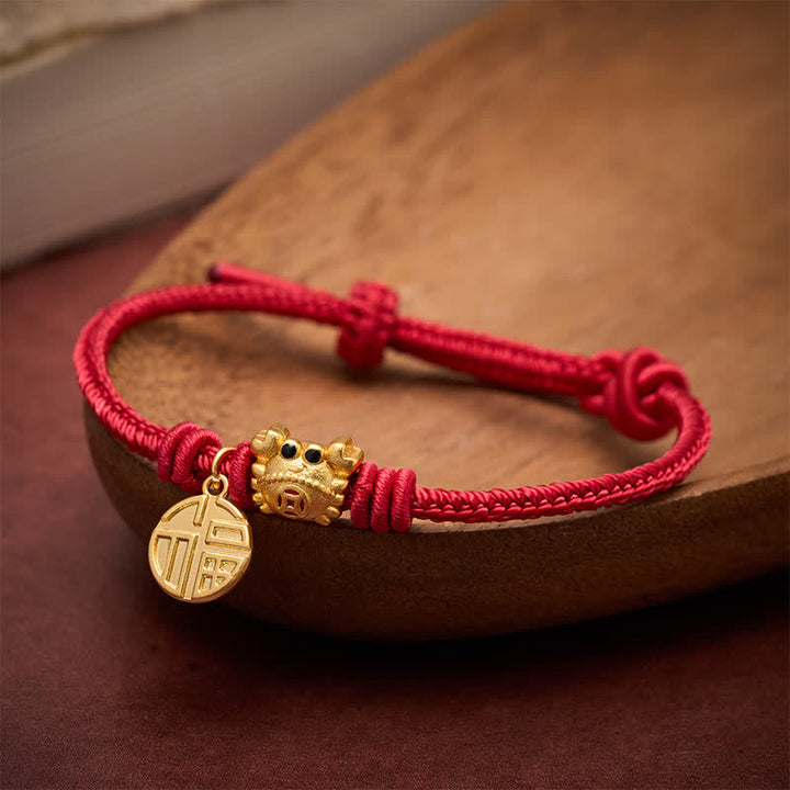 Buddha Stones Fu-karakter Chinese munt met rood koord Armband - image 2