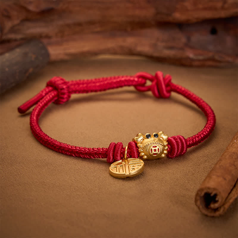 Buddha Stones Fu-karakter Chinese munt met rood koord Armband - image 1
