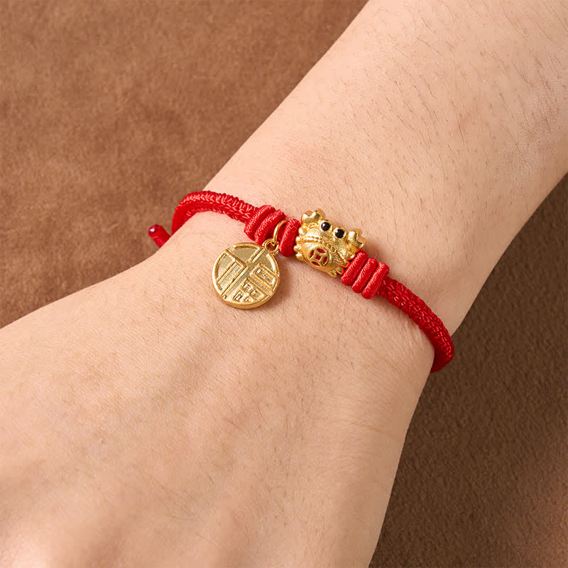 Buddha Stones Fu-karakter Chinese munt met rood koord Armband - image 14