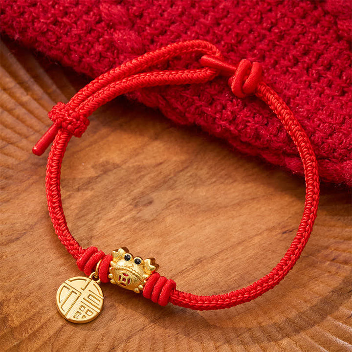 Buddha Stones Fu-karakter Chinese munt met rood koord Armband - Rood (Polsomtrek: 17–19 cm) - image 10