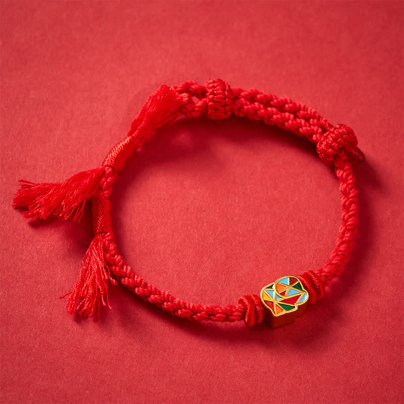 Buddha Stones Olifantenarmband met rode koord en verstelbare Tibet- Armband - Rood (Polsomtrek: 14–17 cm) - image 0