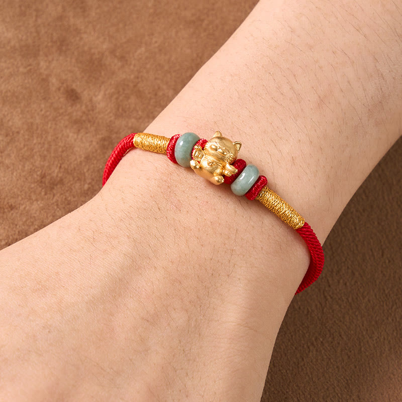 Buddha Stones Handgeweven armband met rode koordjes en gelukskatjes- Armband. - image 8