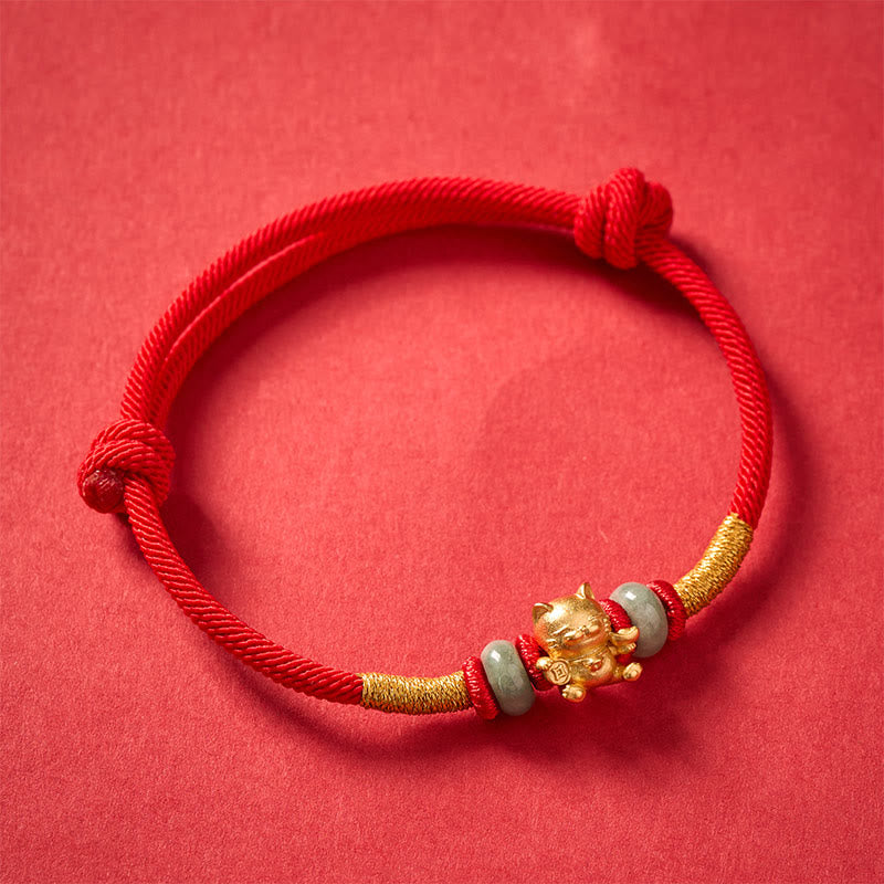 Buddha Stones Handgeweven armband met rode koordjes en gelukskatjes- Armband. - image 4