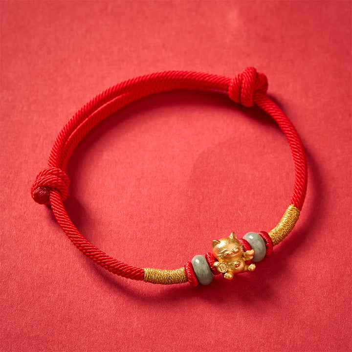 Buddha Stones Handgeweven armband met rode koordjes en gelukskatjes- Armband. - image 4
