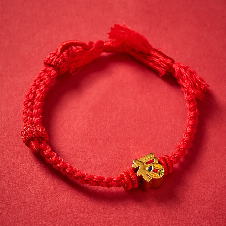 Buddha Stones Verstelbare Armband met rood koord en Fu-karakter - image 3