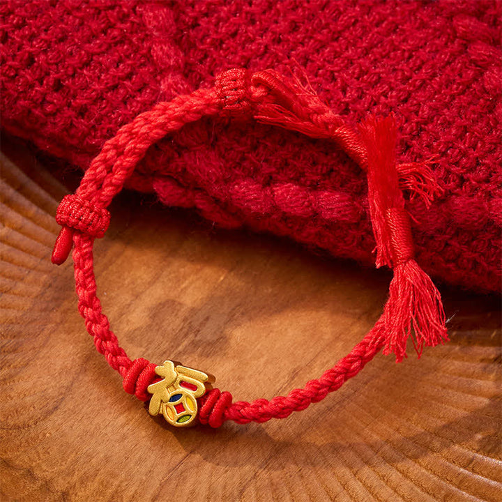 Buddha Stones Verstelbare Armband met rood koord en Fu-karakter - image 2