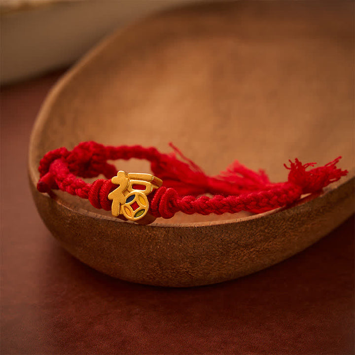 Buddha Stones Verstelbare Armband met rood koord en Fu-karakter - image 1