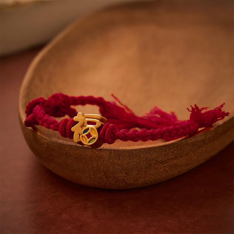 Buddha Stones Verstelbare Armband met rood koord en Fu-karakter - Donkerrood (Polsomtrek: 14–17 cm) - image 9