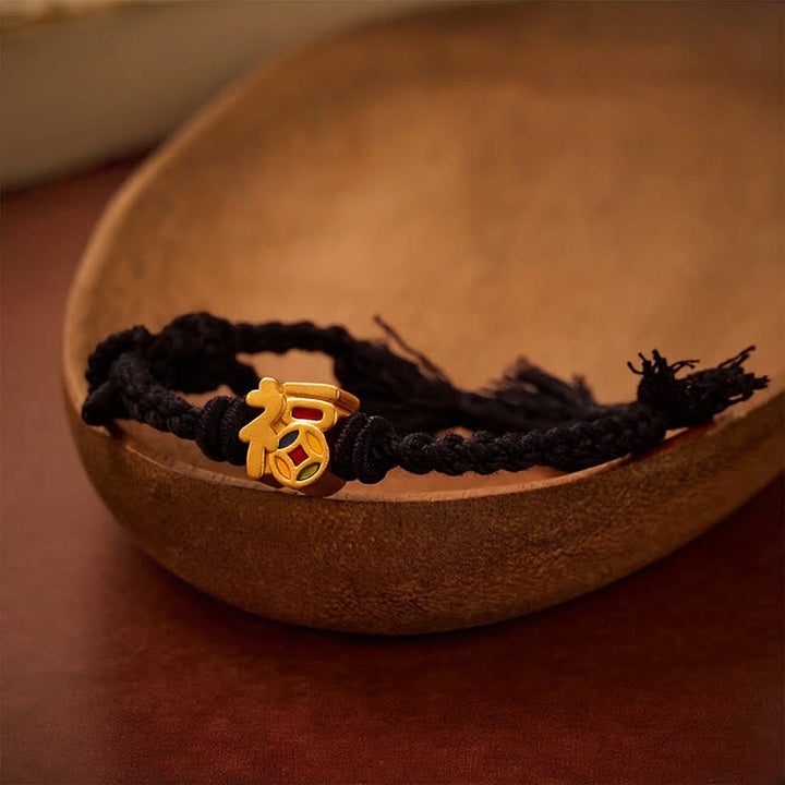 Buddha Stones Verstelbare Armband met rood koord en Fu-karakter - Zwart (Polsomtrek: 14–17 cm) - image 11