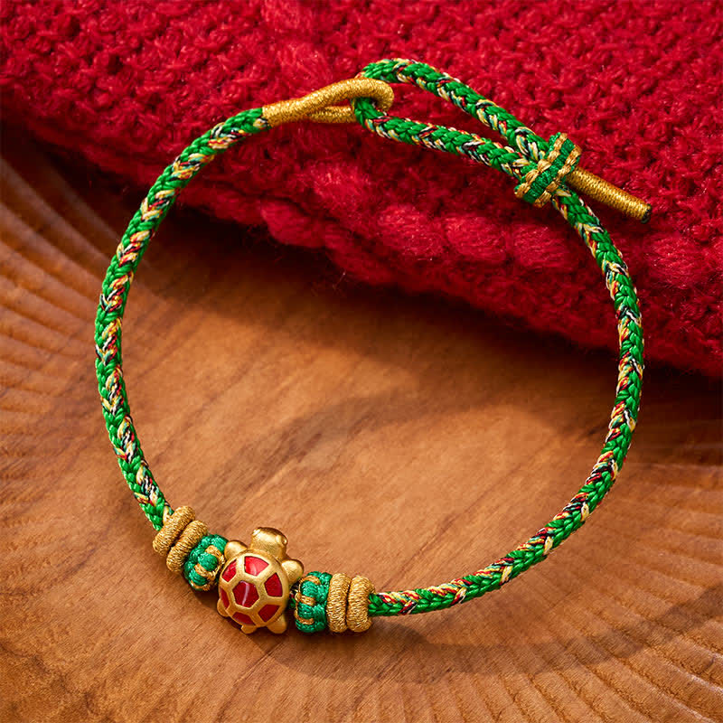 Buddha Stones Vijfkleurige handgeweven Armband ter bescherming van een schildpad, verstelbaar - Groen (Polsomtrek: 15–18 cm) - image 0