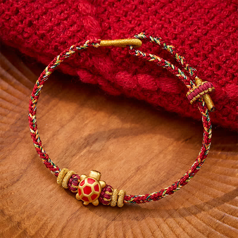 Buddha Stones Vijfkleurige handgeweven Armband ter bescherming van een schildpad, verstelbaar - Rood (Polsomtrek: 15–18 cm) - image 14