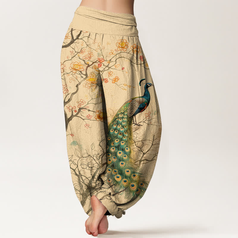 Buddha Stones Dames harembroek met elastische Taille en pauwen-, bloemen- en takkenpatroon - image 2