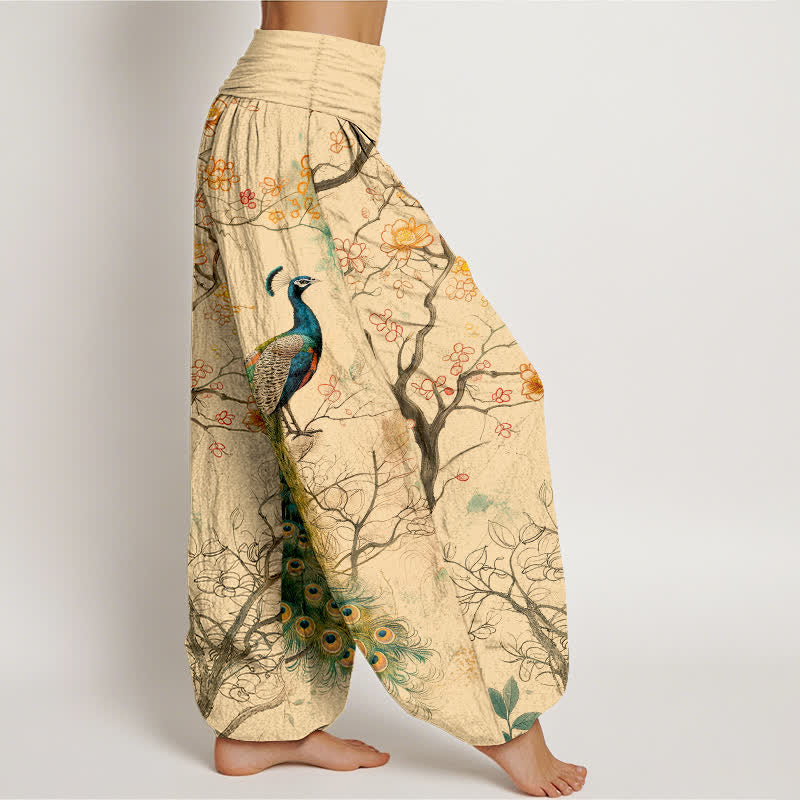 Buddha Stones Dames harembroek met elastische Taille en pauwen-, bloemen- en takkenpatroon - image 1