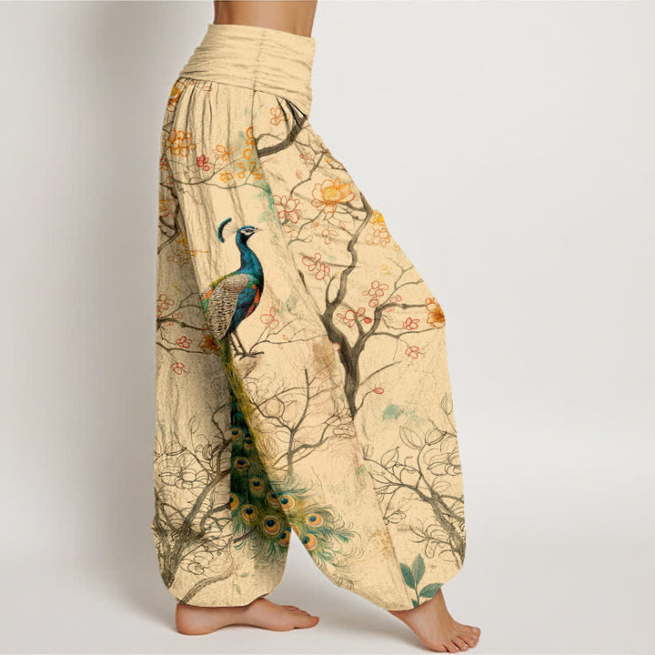 Buddha Stones Dames harembroek met elastische Taille en pauwen-, bloemen- en takkenpatroon - image 1