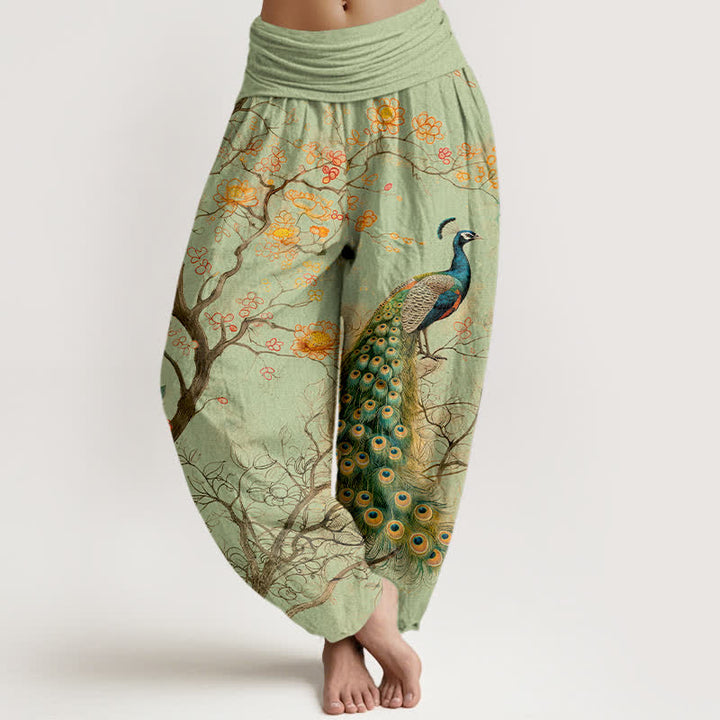Buddha Stones Dames harembroek met elastische Taille en pauwen-, bloemen- en takkenpatroon - Lichtgroen - US16, UK/AU20, EU48 (3XL) - image 5