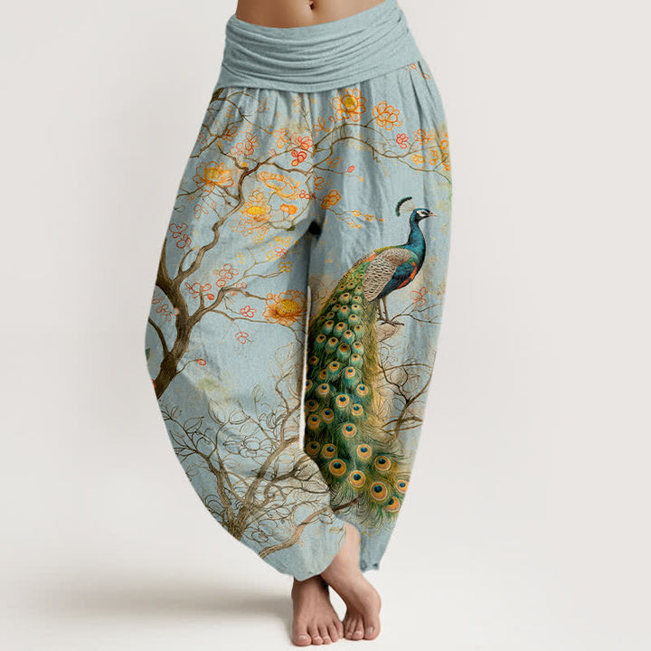 Buddha Stones Dames harembroek met elastische Taille en pauwen-, bloemen- en takkenpatroon - Poederblauw - US16, UK/AU20, EU48 (3XL) - image 8