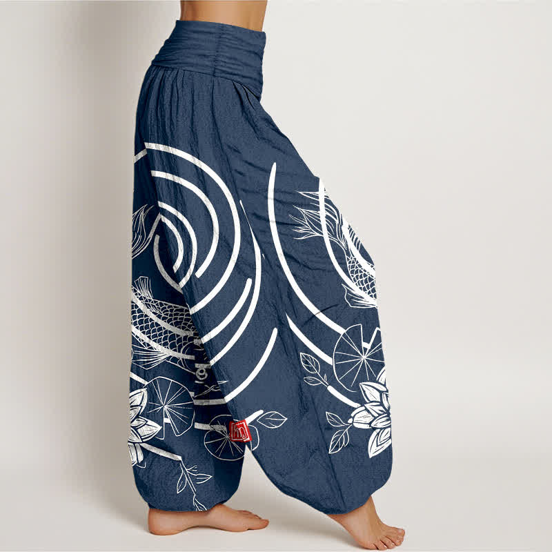 Buddha Stones Dames harembroek met elastische Taille en koi-vis- en lotusmotief - image 2