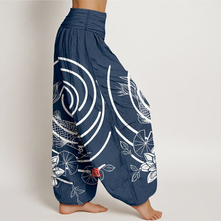 Buddha Stones Dames harembroek met elastische Taille en koi-vis- en lotusmotief - image 2