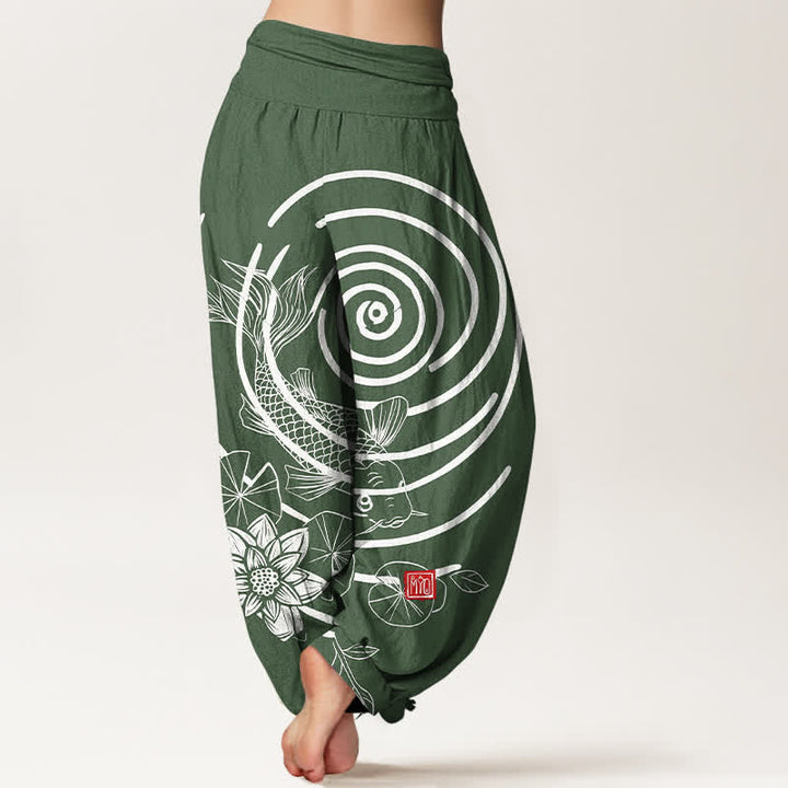 Buddha Stones Dames harembroek met elastische Taille en koi-vis- en lotusmotief - image 6