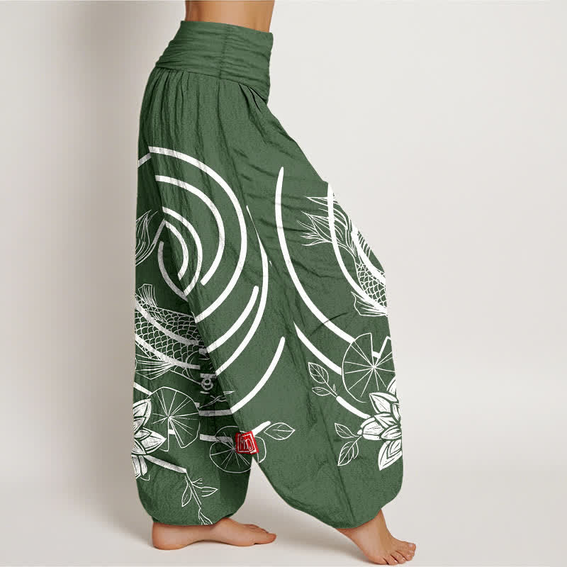 Buddha Stones Dames harembroek met elastische Taille en koi-vis- en lotusmotief - image 7