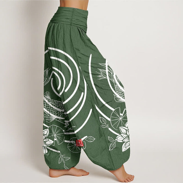 Buddha Stones Dames harembroek met elastische Taille en koi-vis- en lotusmotief - image 7