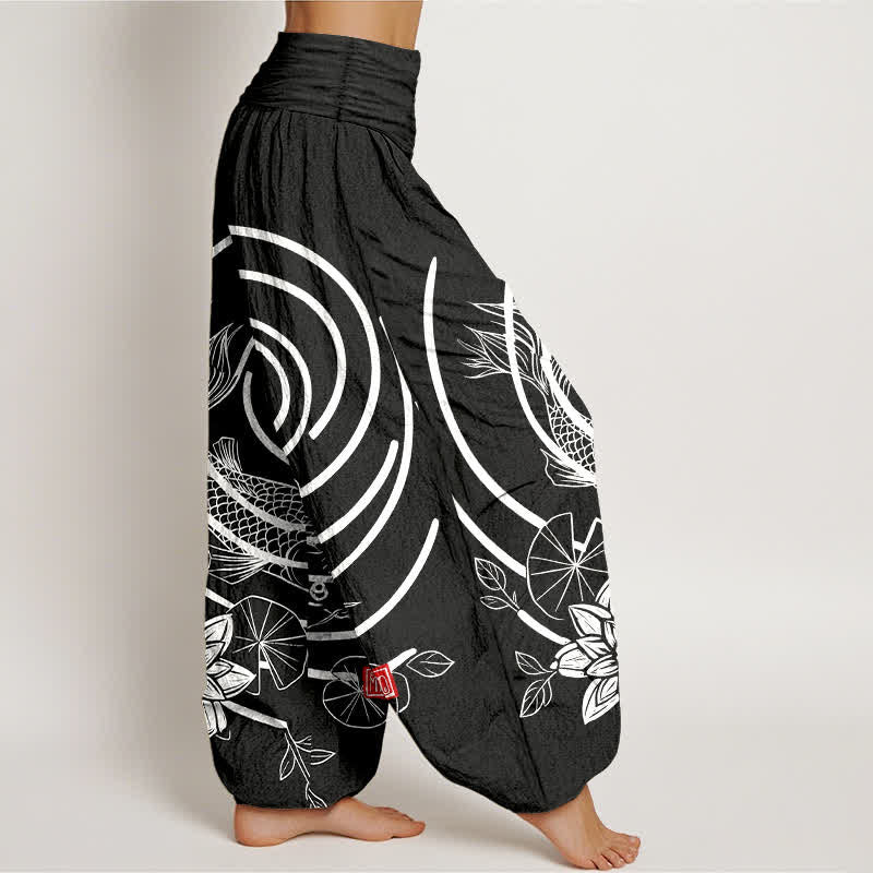 Buddha Stones Dames harembroek met elastische Taille en koi-vis- en lotusmotief - image 10