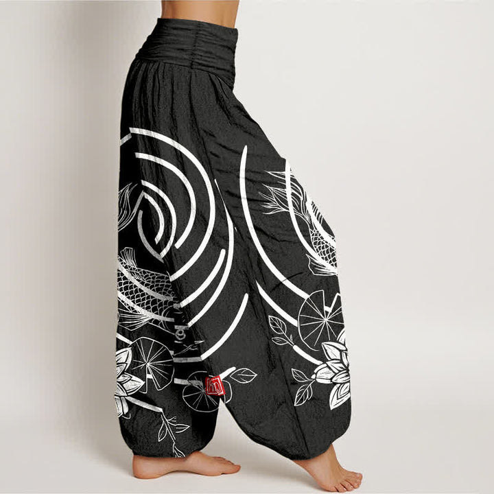 Buddha Stones Dames harembroek met elastische Taille en koi-vis- en lotusmotief - image 10