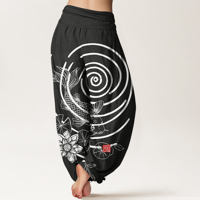Buddha Stones Dames harembroek met elastische Taille en koi-vis- en lotusmotief - image 9