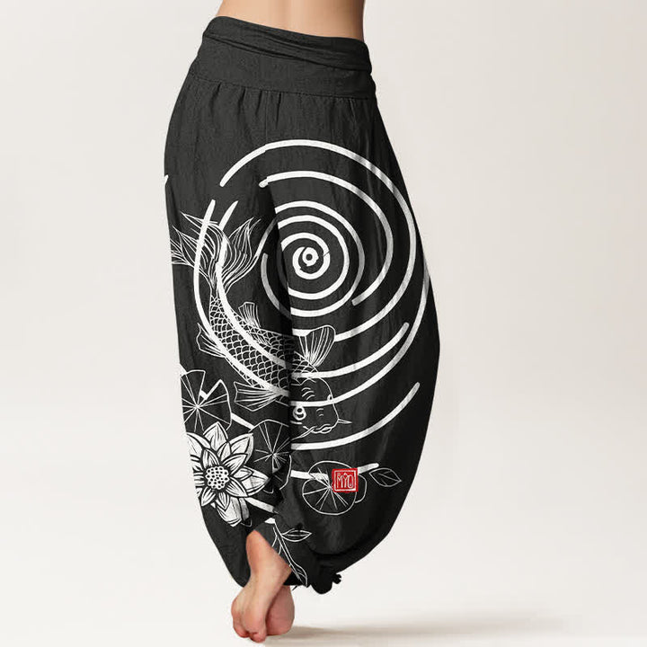 Buddha Stones Dames harembroek met elastische Taille en koi-vis- en lotusmotief - image 9
