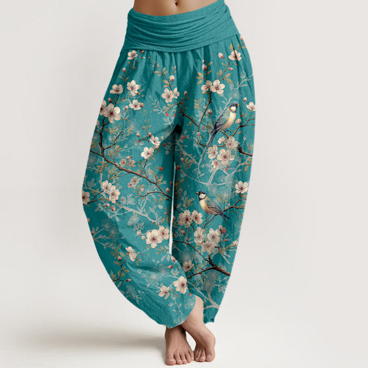 Buddha Stones Dames harembroek met elastische Taille en vogelbloesem- en takkenpatroon - Lichtzeegroen - US16, UK/AU20, EU48 (3XL) - image 0