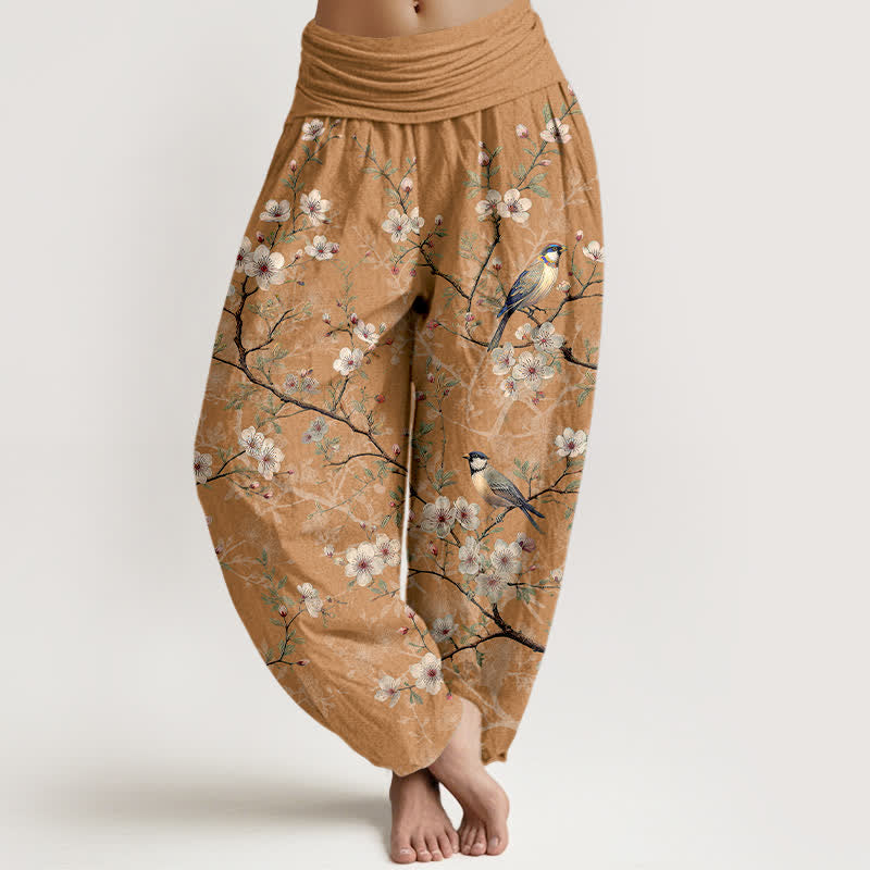 Buddha Stones Dames harembroek met elastische Taille en vogelbloesem- en takkenpatroon - Bruinen - US16, UK/AU20, EU48 (3XL) - image 5