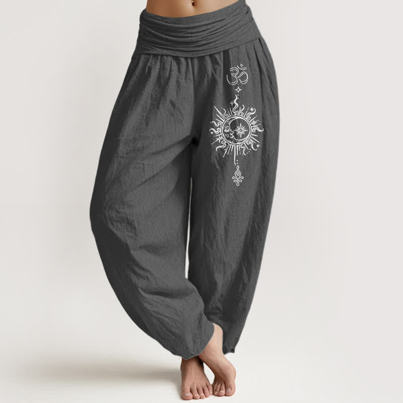 Buddha Stones Witte damesharembroek van 100% Cotton met mandala Om-zonpatroon en elastische Taille . - Donkergrijs - US16, UK/AU20, EU48 (3XL) - image 0