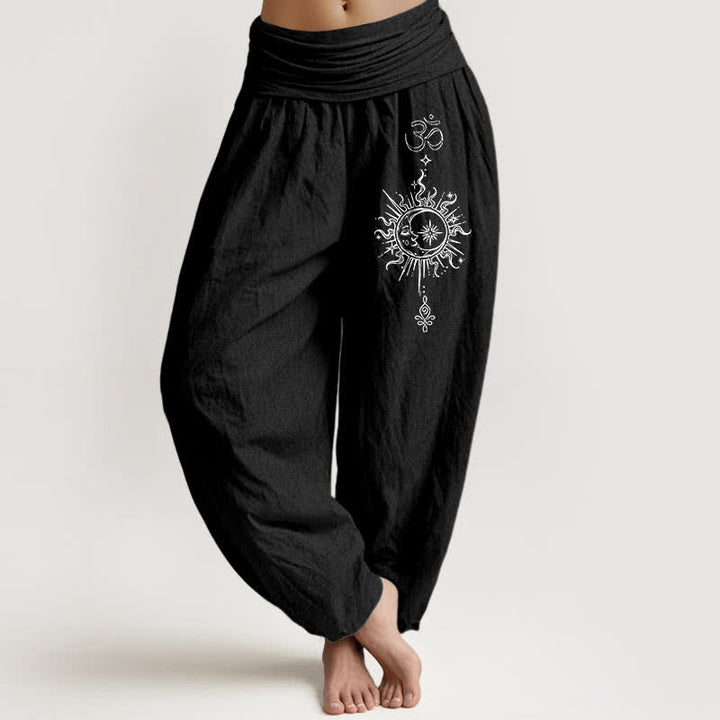 Buddha Stones Witte damesharembroek van 100% Cotton met mandala Om-zonpatroon en elastische Taille . - Zwart - US16, UK/AU20, EU48 (3XL) - image 5
