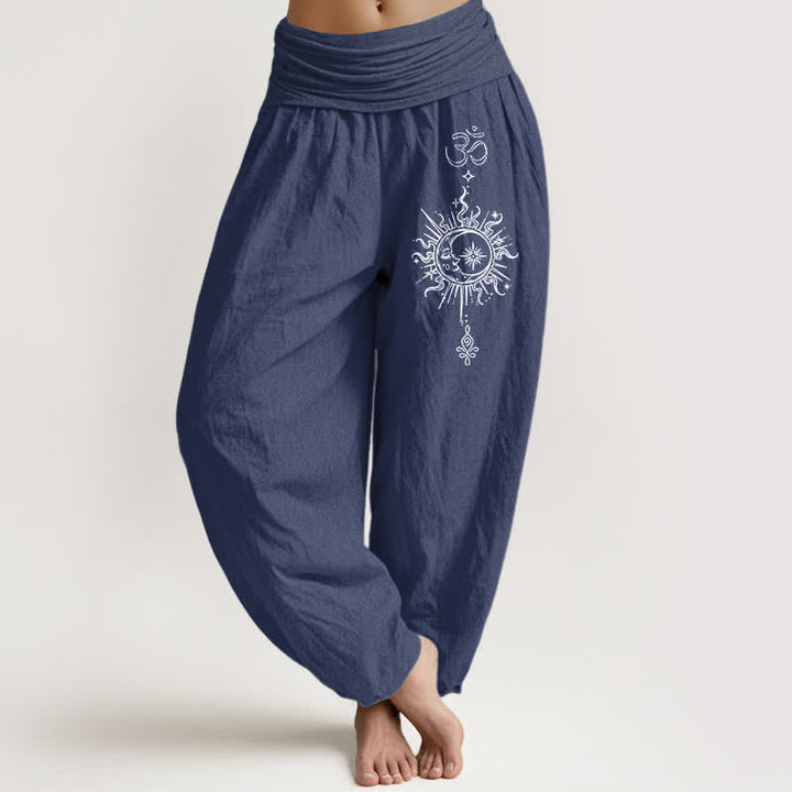 Buddha Stones Witte damesharembroek van 100% Cotton met mandala Om-zonpatroon en elastische Taille . - Donker leisteenblauw - US16, UK/AU20, EU48 (3XL) - image 8