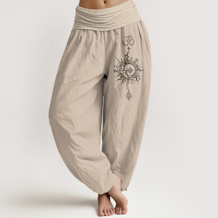 Buddha Stones Witte damesharembroek van 100% Cotton met mandala Om-zonpatroon en elastische Taille . - Bruinen - US16, UK/AU20, EU48 (3XL) - image 14
