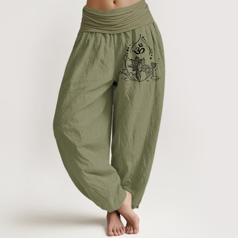 Buddha Stones Harembroek voor dames met elastische Taille en Zen Mandala-patroon van 100% Cotton - Olijfgroen - US16, UK/AU20, EU48 (3XL) - image 11