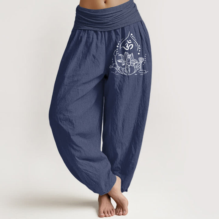Buddha Stones Harembroek voor dames met elastische Taille en Zen Mandala-patroon van 100% Cotton - Donker leisteenblauw - US16, UK/AU20, EU48 (3XL) - image 5
