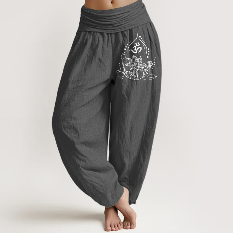 Buddha Stones Harembroek voor dames met elastische Taille en Zen Mandala-patroon van 100% Cotton - Donkergrijs - US16, UK/AU20, EU48 (3XL) - image 8
