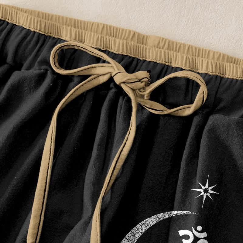 Buddha Stones Damesbroek van 100% Cotton met lotus-, maan- en Om-patroon, elastische Taille en Zakken. - image 1