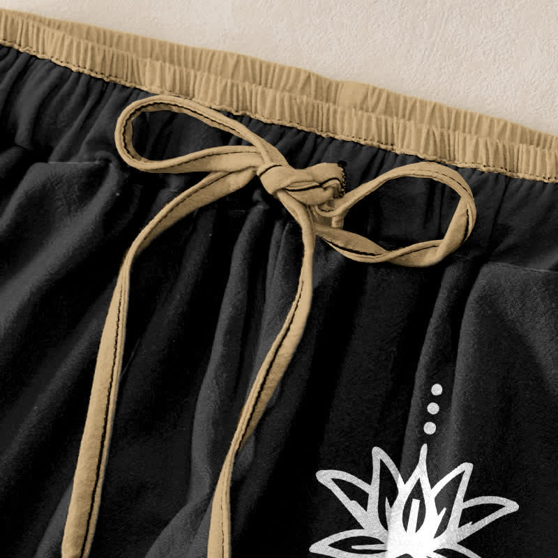 Buddha Stones Damesbroek van 100% Cotton met spiritueel Om Lotus-patroon, elastische Taille en Zakken. - image 1