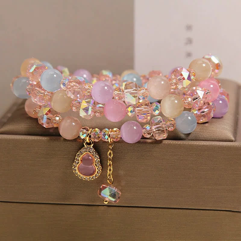 Buddha Stones Veelkleurige Armband met liefdeskralen in de vorm van een kattenoogkalebas - image 2