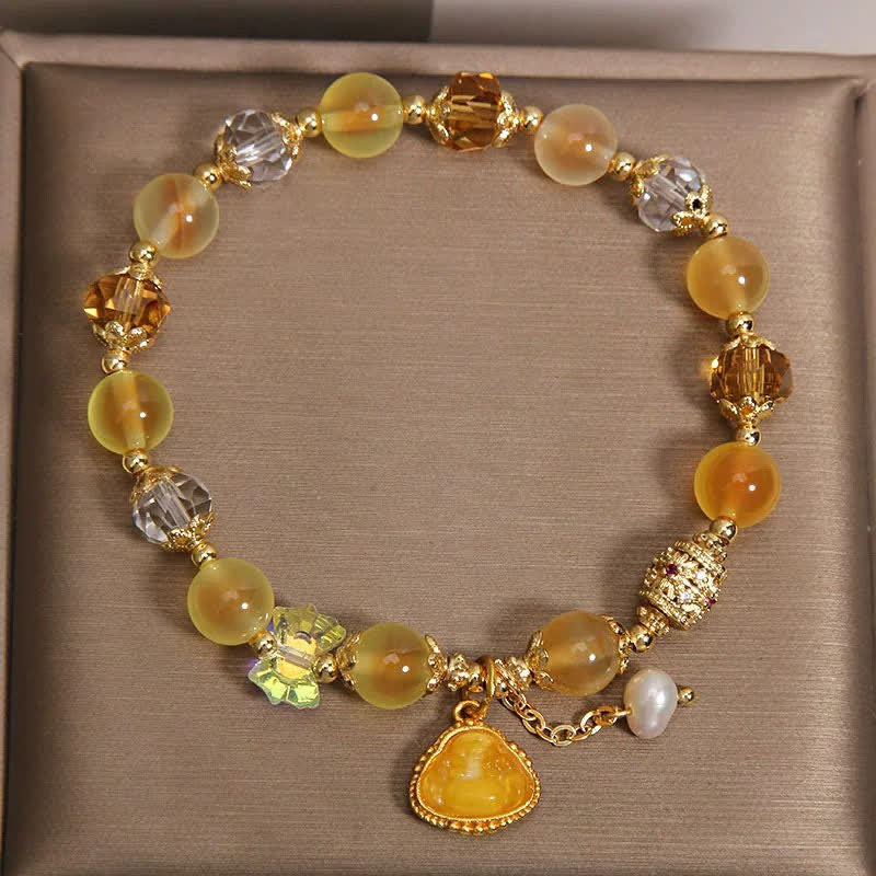 Buddha Stones Armband met kralen van gele snoepagaat en Boeddha-hoop - image 4