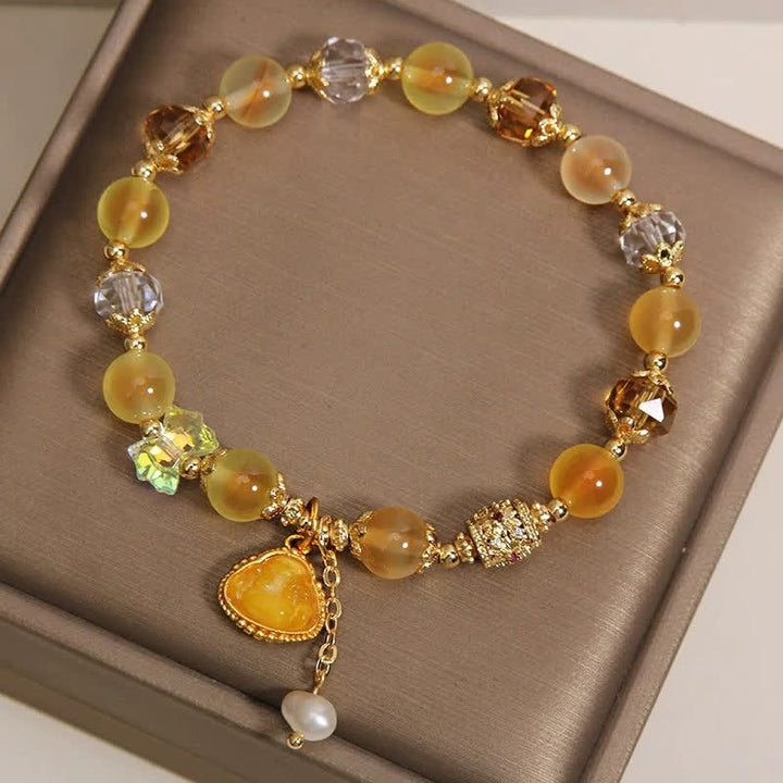 Buddha Stones Armband met kralen van gele snoepagaat en Boeddha-hoop - image 3