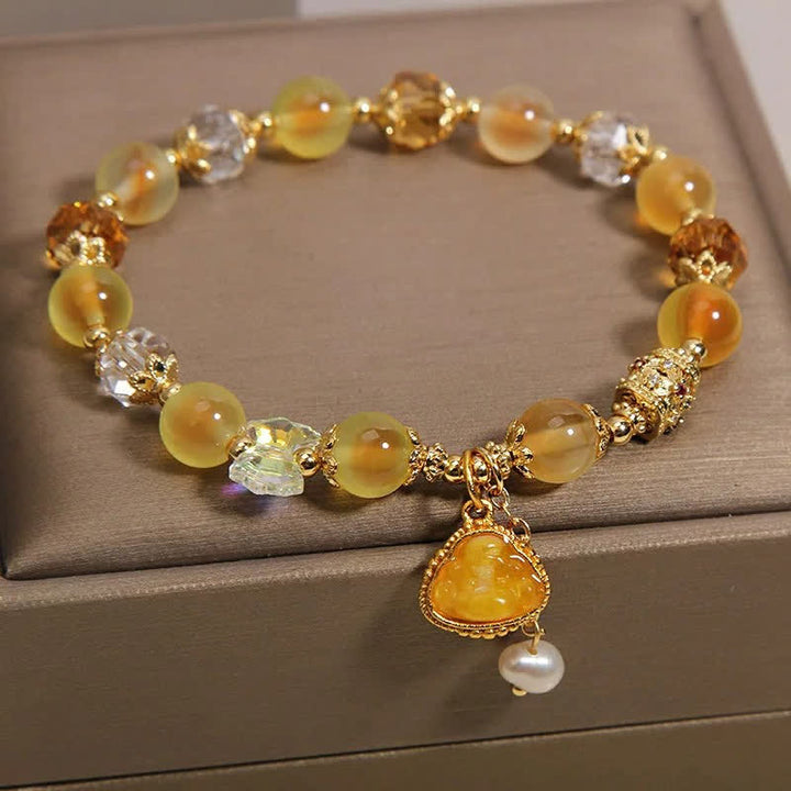 Buddha Stones Armband met kralen van gele snoepagaat en Boeddha-hoop - image 2