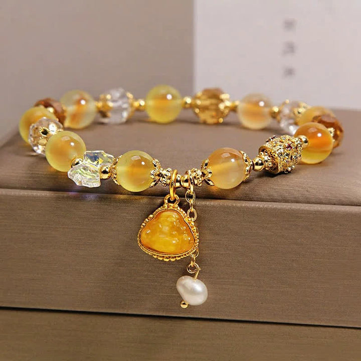 Buddha Stones Armband met kralen van gele snoepagaat en Boeddha-hoop - Candy Agate (Hoop ♥ Balans) - image 0
