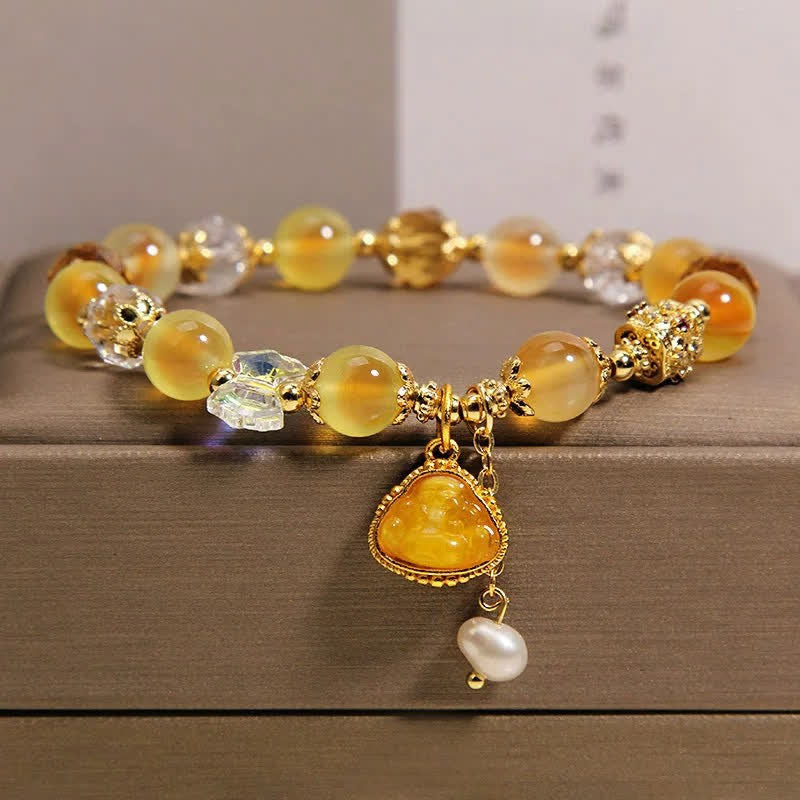 Buddha Stones Armband met kralen van gele snoepagaat en Boeddha-hoop - image 1