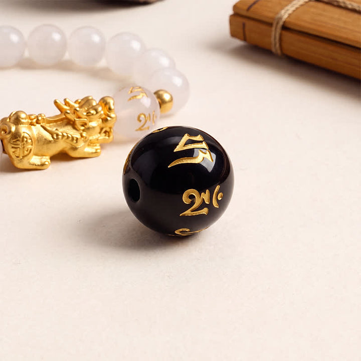 Buddha Stones Zwarte obsidiaan chalcedoon Pi Xiu Om Mani Padme Hum Armband - image 16