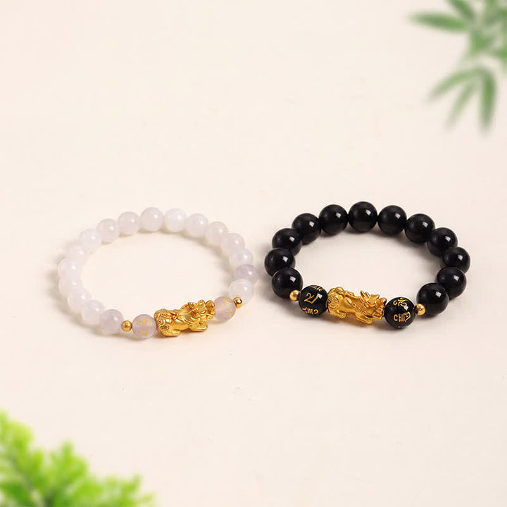 Buddha Stones Zwarte obsidiaan chalcedoon Pi Xiu Om Mani Padme Hum Armband - image 11
